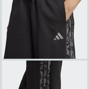 adidas Black sweatpants   with Grey Camouflage/ animal print  Side Stripes